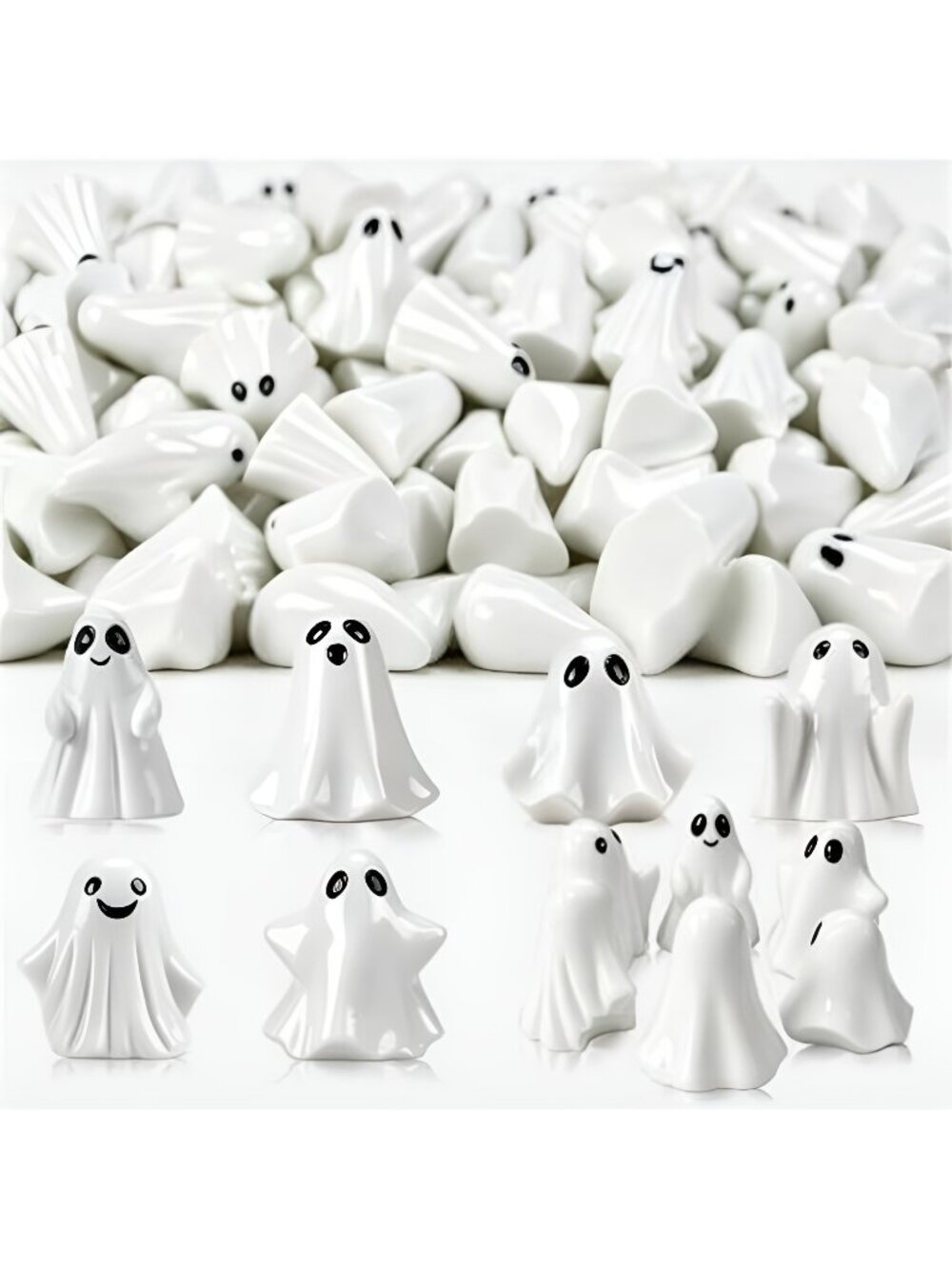 Mini Resin Ghosts Figurines 48PCS Halloween Resin Tiny White Ghost Decorations